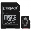 MicroSD Kingston, 64 Go + adaptateur