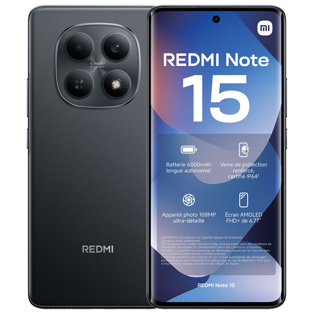 Xiaomi Redmi Note 15, Noir, 128 Go